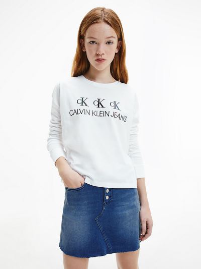 Calvin Klein Ruhák HU212908 | Calvin Klein Organic Cotton Lány Hosszú Ujjú Póló Világos Fehér
